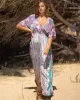 Short Sleeve Floral V-Neck Drawstring Midi Dress Cover-Up Swimwear