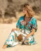 Short Sleeve Floral V-Neck Drawstring Midi Dress Cover-Up Swimwear