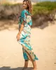 Short Sleeve Floral V-Neck Drawstring Midi Dress Cover-Up Swimwear