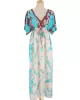 Short Sleeve Floral V-Neck Drawstring Midi Dress Cover-Up Swimwear