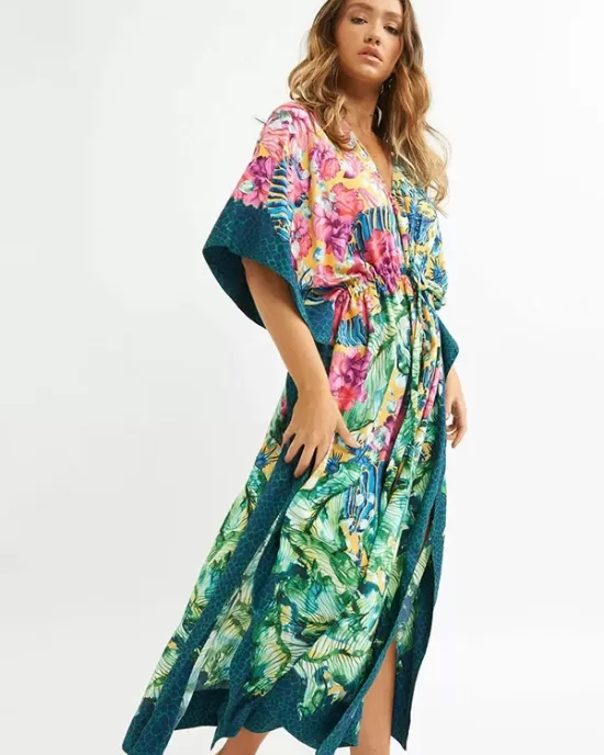 Half Sleeve V-Neck Loose Floral Split-Side Cover-Up Swimwear