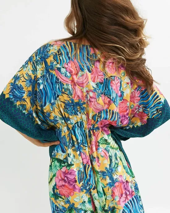 Half Sleeve V-Neck Loose Floral Split-Side Cover-Up Swimwear