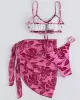 Floral Print Hollow Backless Bikini Swimwear+Cover-Up Three-Piece Set Floral Print Hollow Backless Bikini Swimwear+Cover-Up Three-Piece Set