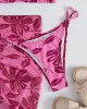 Floral Print Hollow Backless Bikini Swimwear+Cover-Up Three-Piece Set