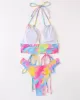 Tie-Dyed Printed Multicolor Drawstring Bikini Swimsuit Tie-Dyed Printed Multicolor Drawstring Bikini Swimsuit