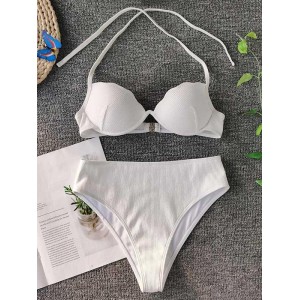 Shell Type Solid Color Split Bikini Swimsuit