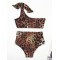 Asymmetric Bandage Leopard-Print Bikini Swimsuit