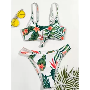 Spaghetti-Neck Floral Bralette Hipster Split Bikini Swimsuit