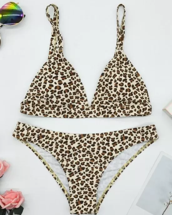 Floral-Print Triangles Backless Split Bikini Swimsuit Floral-Print Triangles Backless Split Bikini Swimsuit