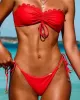 Solid Color Bandeau Knotted Split Bikini Swimsuit