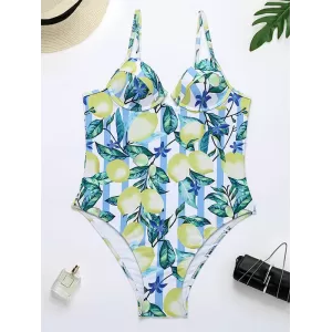 Spaghetti-Neck Fruit Printed Underwired One-Piece Swimwear