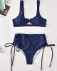 Solid Color Bandage Embellished Split Bikini Swimsuit