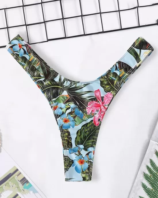 Floral-Print Triangles Low Waist Bikini Pants