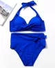Solid Color Padded Ruffled Bandage Bikini Swimwear Solid Color Padded Ruffled Bandage Bikini Swimwear