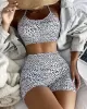 Polka-Dot High-Waisted U-Neck Bikini Swimwear