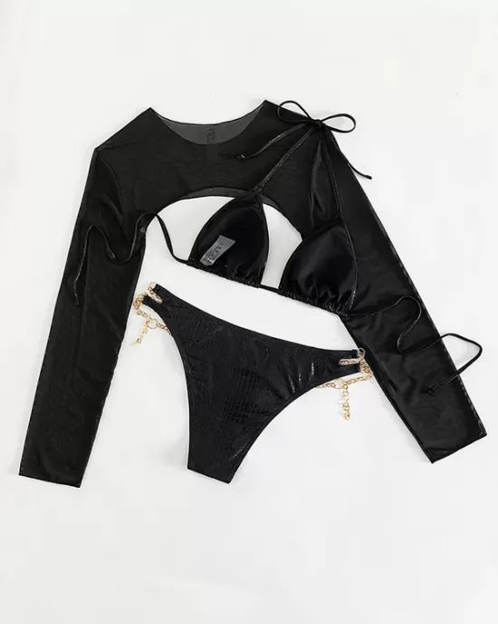 Three-Piece Suit Bandage Belly-Hollow Snakeskin Halter-Neck Bikini Swimsuit Three-Piece Suit Bandage Belly-Hollow Snakeskin Halter-Neck Bikini Swimsuit