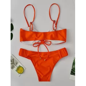 Strapless Spaghetti-Neck Drawstring Bikini Swimsuit