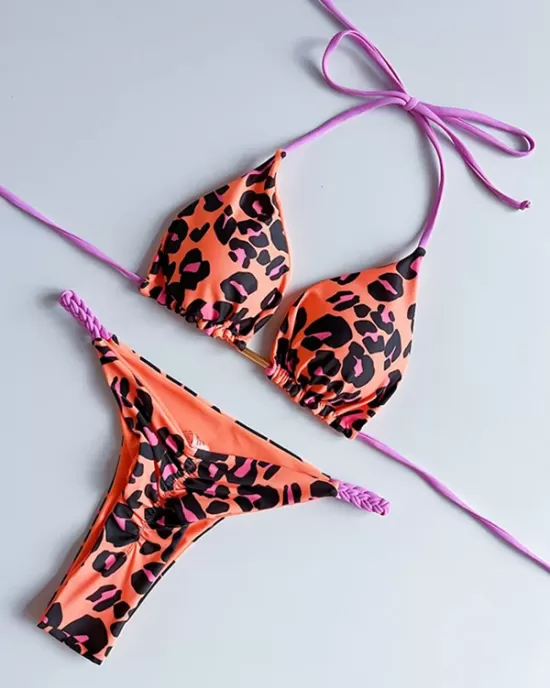 Leopard Halterneck Two Pieces Bikini Set