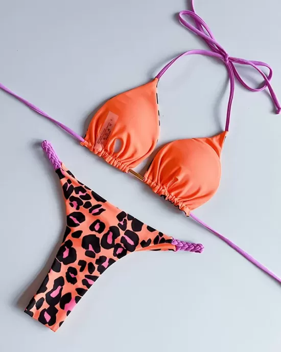 Leopard Halterneck Two Pieces Bikini Set