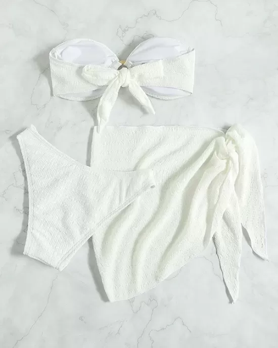 Beach Padded Strapless Solid Color Bikini Swimsuit Three Pieces Set Beach Padded Strapless Solid Color Bikini Swimsuit Three Pieces Set