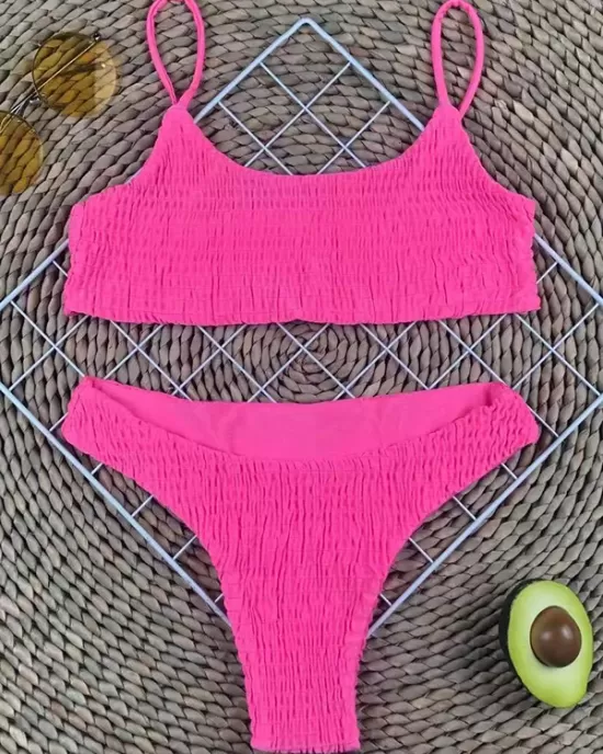 Vacation Solid Color Spaghetti-Neck Bikini Swimsuit