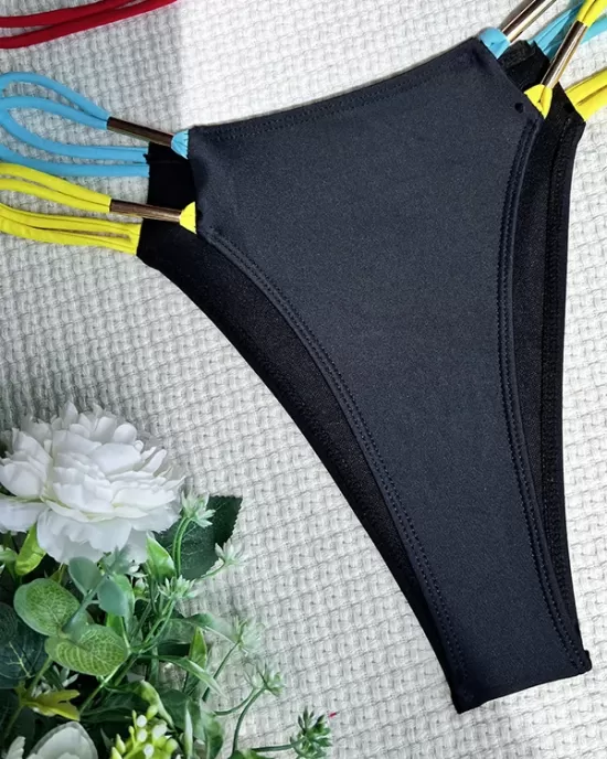 Padded Contrast Color Halter-Neck Bikini Swimsuit