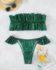 Padded Ruffled Falbala Off-The-Shoulder Bikini Swimsuit