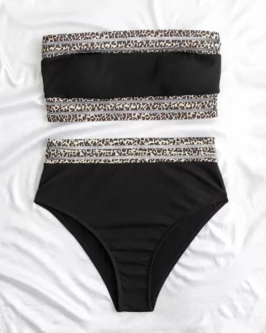 Bandeau Leopard Two Pieces Bikini Set