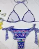 Halterneck Triangle Floral Drawstring Bikini Set