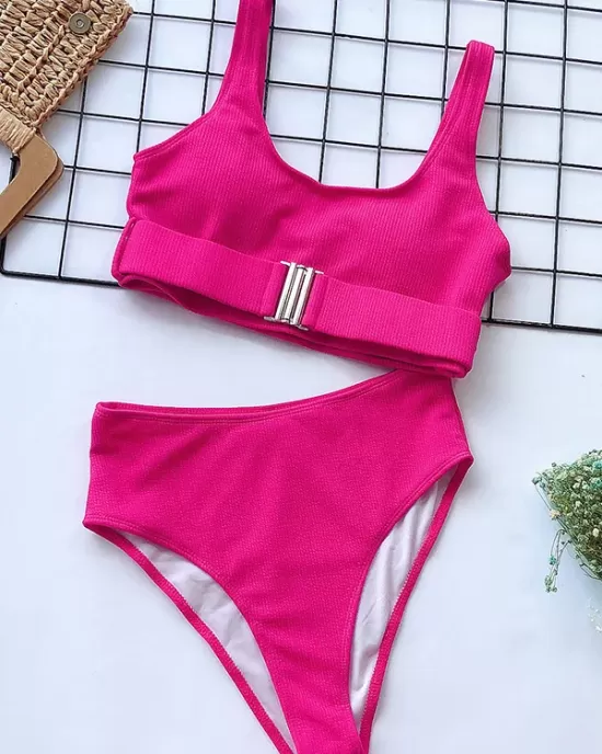 Solid Color U-neck Bikini Swimsuit