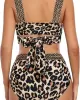 High-Waisted Hollow Leopard Sequined Split-Joint Padded Spaghetti-Neck Bikini Swimsuit