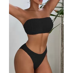 Solid Color Strapless Padded Bikini Swimsuit