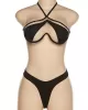 Backless Bandage Solid Color Split-Joint Halter-Neck Bikini Swimsuit