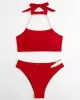 Bandage Belly-Hollow Solid Color Padded Halter-Neck Bikini Swimsuit