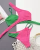 Bandage Belly-Hollow Color-Block Padded One-Shoulder Bikini Swimsuit