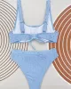 Bandage Hollow Solid Color Padded Square-Neck Bikini Swimsuit Bandage Hollow Solid Color Padded Square-Neck Bikini Swimsuit