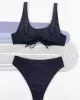 Bandage Hollow Solid Color Padded Square-Neck Bikini Swimsuit Bandage Hollow Solid Color Padded Square-Neck Bikini Swimsuit