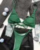 Bandage Heart Hollow Solid Color Spaghetti-Neck Bikini Swimsuit Bandage Heart Hollow Solid Color Spaghetti-Neck Bikini Swimsuit