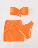 Three-piece Suit Padded Honeycomb Solid Color Tube Bikini Swimsuit