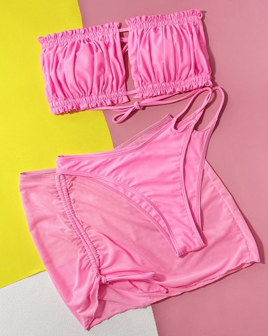 Three-piece Suit Padded Backless Belly-Hollow Ruffled Bikini Swimsuit Three-piece Suit Padded Backless Belly-Hollow Ruffled Bikini Swimsuit