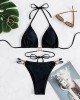 Padded Backless Bandage Hollow Halter-Neck Bikini Swimsuit