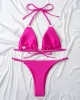 Backless Bandage Hollow Solid Color Padded Halter-Neck Bikini Swimsuit Backless Bandage Hollow Solid Color Padded Halter-Neck Bikini Swimsuit
