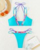 Padded Bandage Beads Color-Block Printed Spaghetti-Neck Bikini Swimsuit Padded Bandage Beads Color-Block Printed Spaghetti-Neck Bikini Swimsuit
