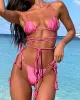 Padded Back Cross Bandage Hollow Tasseled Spaghetti-Neck Bikini Swimsuit