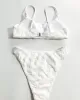 Padded Checkerboard Hollow Spaghetti-Neck Bikini Swimsuit Padded Checkerboard Hollow Spaghetti-Neck Bikini Swimsuit