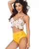 Padded Contrast Color Falbala Floral Printed Hollow Bikini Swimsuit Padded Contrast Color Falbala Floral Printed Hollow Bikini Swimsuit