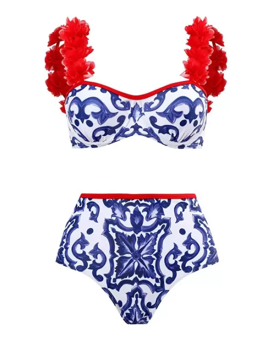 Appliques Floral Two Pieces Bikini Swimsuit Appliques Floral Two Pieces Bikini Swimsuit