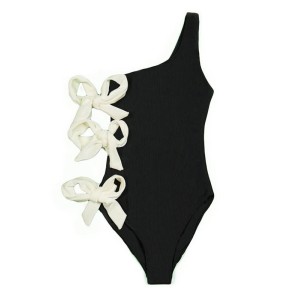 One-Shoulder Solid Bowknot One-Piece Bikini Swimsuit