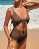 Solid Color Hollow Bandage One-Piece Swimwear