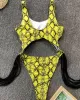 Hollow Tasseled Color-Block One-Piece Swimwear